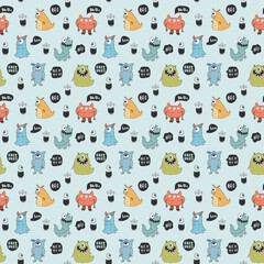 Cute monsters seamless pattern. Cartoon monsters background. Vector illustration