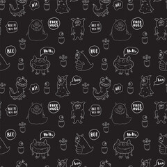 Cute monsters seamless pattern. Cartoon monsters background. Vector illustration