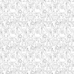 Cute monsters seamless pattern. Cartoon monsters background. Vector illustration