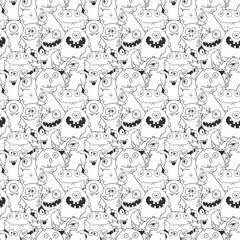 Cute monsters seamless pattern. Cartoon monsters background. Vector illustration