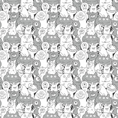 Cute monsters seamless pattern. Cartoon monsters background. Vector illustration