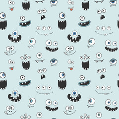 Cute monster faces seamless pattern. Cartoon monsters background. Vector illustration © saint_antonio