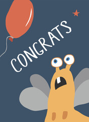 Cute monster birthday greeting card. Vector illustration