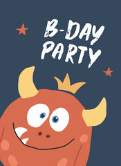 Cute monster birthday greeting card. Vector illustration