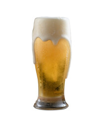 A glass of beer with a foamy head 