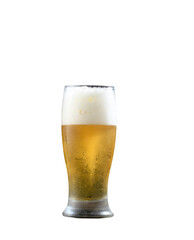 A glass of beer with a foamy head 