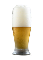 A glass of beer with a foamy head 