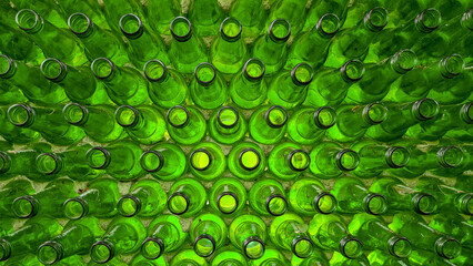 Pattern of stacked empty colorful bottles