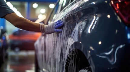 car wash attendant cleaning a car. generative ai