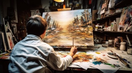 painter working on a canvas. generative ai