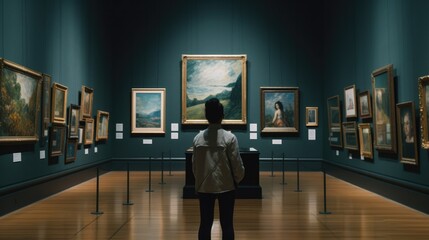 person admiring an art piece in a gallery generative ai