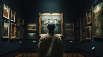 person admiring an art piece in a gallery generative ai