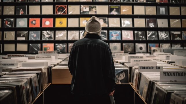 person browsing vinyl records or music in a store generative ai
