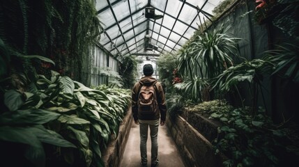 Obraz na płótnie Canvas person exploring a botanical garden or greenhouse generative ai