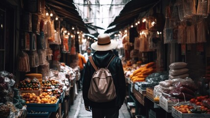 person strolling through a street market or bazaar generative ai