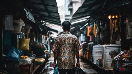 Fototapeta premium person strolling through a street market or bazaar generative ai