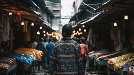 Obraz na płótnie Canvas person strolling through a street market or bazaar generative ai