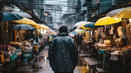 person strolling through a street market or bazaar generative ai