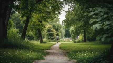 person walking through a city park or green space generative ai