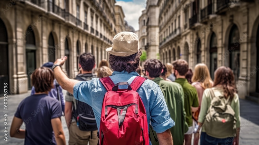 Wall mural tour guide leading a group of tourists generative ai
