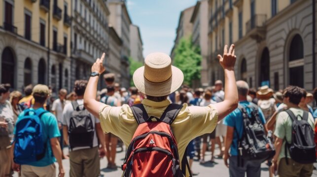 tour guide leading a group of tourists generative ai