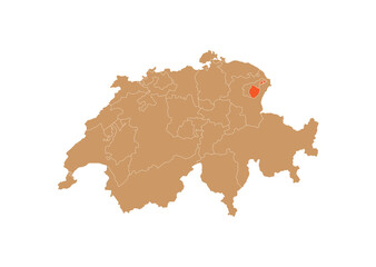 Map of Appenzell Inner-Rhodes on Switzerland map. Map of Appenzell Inner-Rhodes highlighting the boundaries of the canton of Appenzell Inner-Rhodes on the map of Switzerland