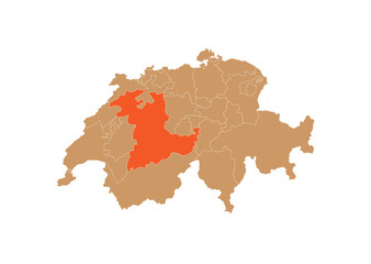 Fototapeta na wymiar Map of Bern on Switzerland map. Map of Bern highlighting the boundaries of the canton of Bern on the map of Switzerland 