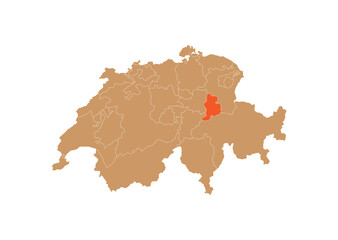 Fototapeta na wymiar Map of Glarus on Switzerland map. Map of Glarus highlighting the boundaries of the canton of Glarus on the map of Switzerland 
