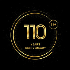 110 years anniversary with golden circle glitter and double circle line vector template