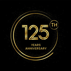 125 years anniversary with golden circle glitter and double circle line vector template
