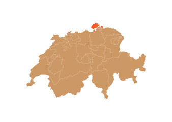 Map of Schaffhausen on Switzerland map. Map of Schaffhausen highlighting the boundaries of the canton of Schaffhausen on the map of Switzerland
