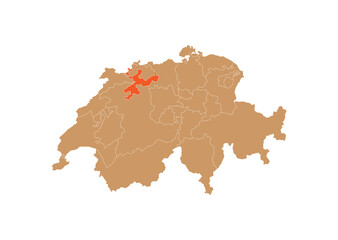 Map of Solothurn on Switzerland map. Map of Solothurn highlighting the boundaries of the canton of Solothurn on the map of Switzerland
