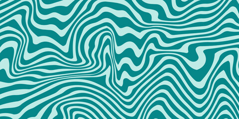 Fototapeta na wymiar Retro trippy turquoise background. Wavy vintage psychedelic wallpaper. Groovy pattern, cover, poster in 60s or 70s style. Liquid hippie texture. Vector