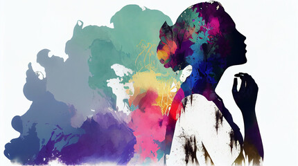 Holy prayer spiritual worship of a women. women in colorful painting smoke. mothers day concept. womens day concept. Ai generated image - obrazy, fototapety, plakaty