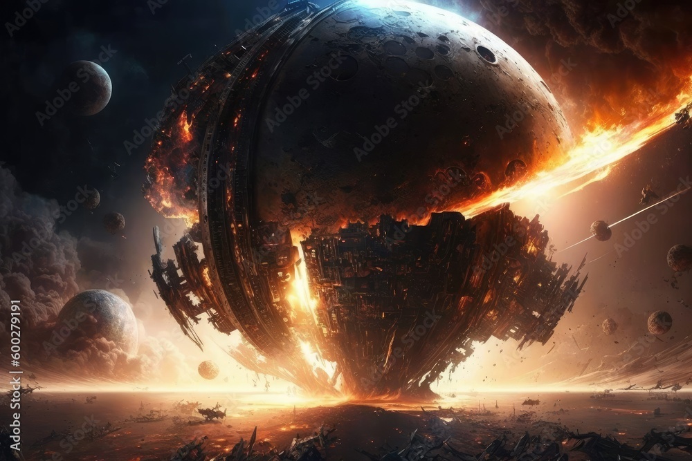 Poster space war human and alien in outer space for star colony. distinct generative ai image.