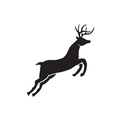 Vector illustration of a deer or antelope silhouette style jump with horns on a white background