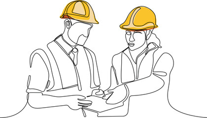 construction manager and engineer working on building site. Vector illustration