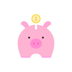 Piggy bank pink pig. Finance concept. Marketing time. Vector illustration.