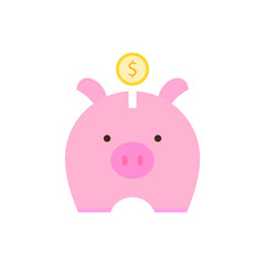 Piggy bank pink pig. Finance concept. Marketing time. Vector illustration.