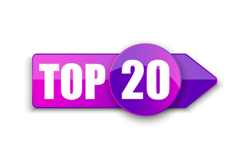 Top 20 small logo. Lilac winner sticker twenty. Tape best rating. vector illustration.