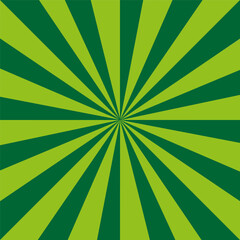 Green rays background for banner design. Starburst cartoon style. Vector illustration.