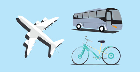 Illustrated Transportation Set (Plance, Bus, Bike)