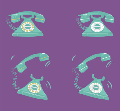 Teal Vintage Phone Illustration Set