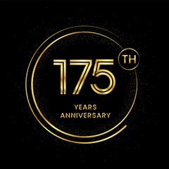 175 years anniversary with golden circle glitter and double circle line vector template