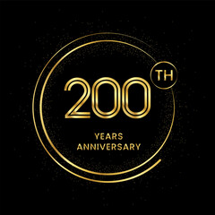 200 years anniversary with golden circle glitter and double circle line vector template