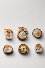 Sushi rolls in vivid colors with fresh and delicious ingredients