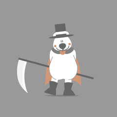 happy halloween with polar bear and scythe, flat vector illustration cartoon character design