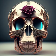 skull on black chrome mirror