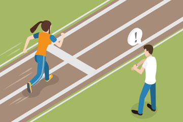 3D Isometric Flat Vector Conceptual Illustration of Runing Athlete, Preparing for Competition