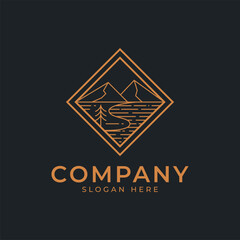 Illustration of a combination of sea mountains and pine trees. Suitable for use as a symbol of a vacation spot.